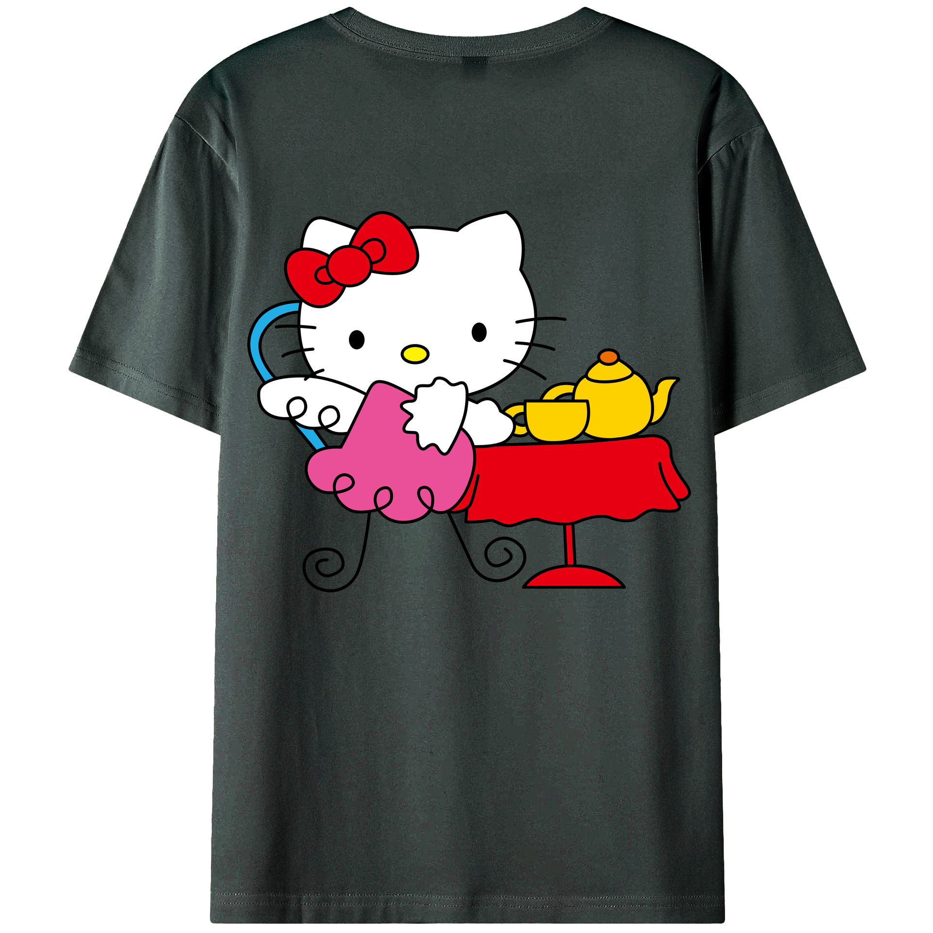 （画像用） Hello Kitty ハローキティ 綿100％ メンズ半袖Tシャツ（バックプリント） 通気性